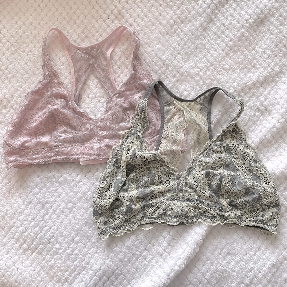 Felina gray and pink lace bralette bundle